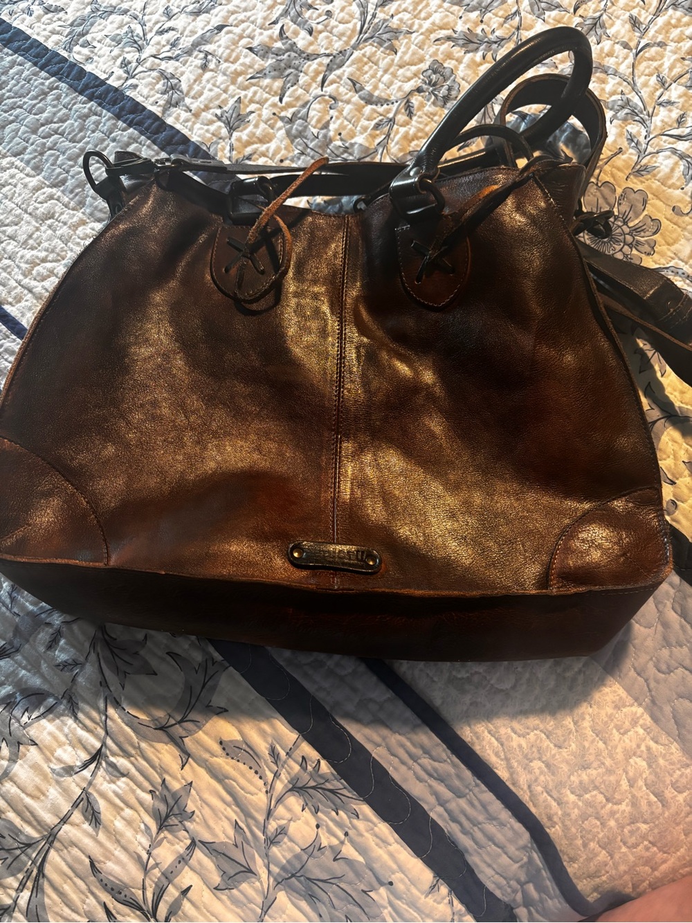 Bed Stu Distressed Brown Leather Crossbody Bag with Dark Brown Strap - Picture 10 of 10